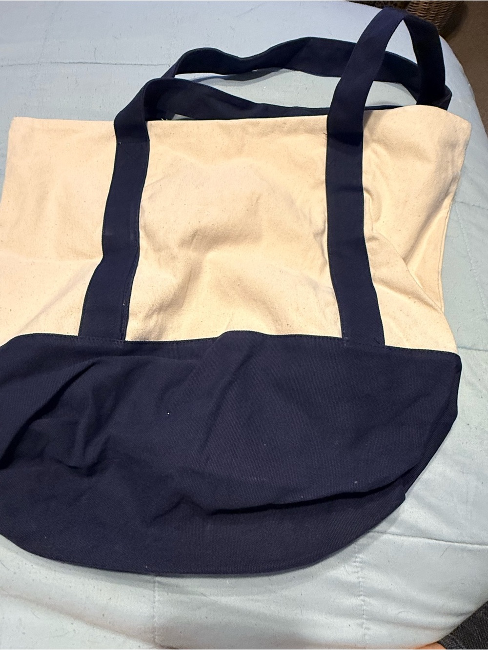 Canvas Two-Tone Navy and Cream Tote Bag